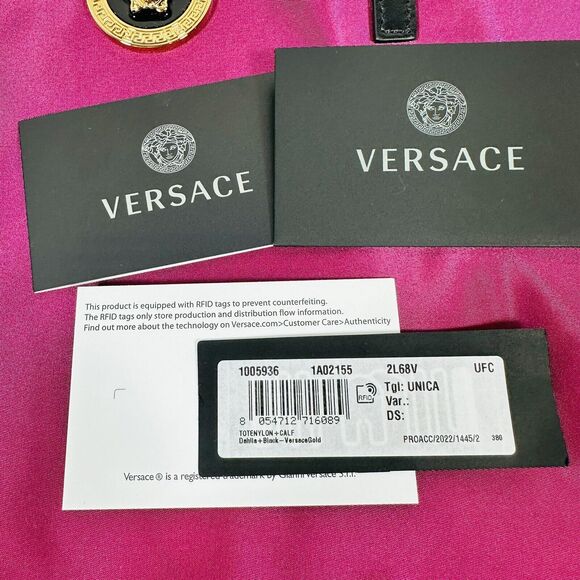 VERSACE Nylon Medusa Leather Straps Pink Dahlia Tote Shoulder Bag NWT $1,290 - Picture 5 of 8